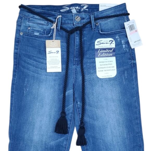 NWT Seven7 Limited Edition High Rise Stovepipe Jeans Two Tone Size 10 Blue Edgy - Picture 3 of 12